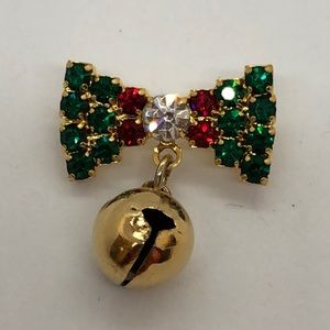 Vintage Christmas Bow with jingle bell brooch #christmaspin